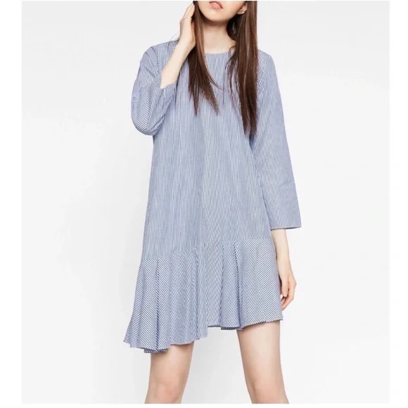 zara asymmetrical blue dress Zara - Blue Asymmetric Dress